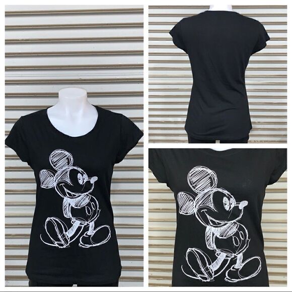 🛍Disney black shirt with chalk drawn Mickey Mouse - Picture 1 of 7